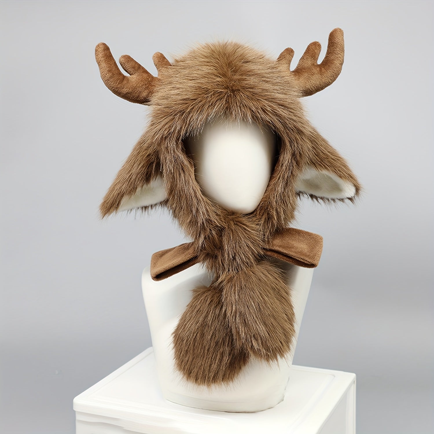 Winter Hat with Warm Moose Antlers Faux Fur-1