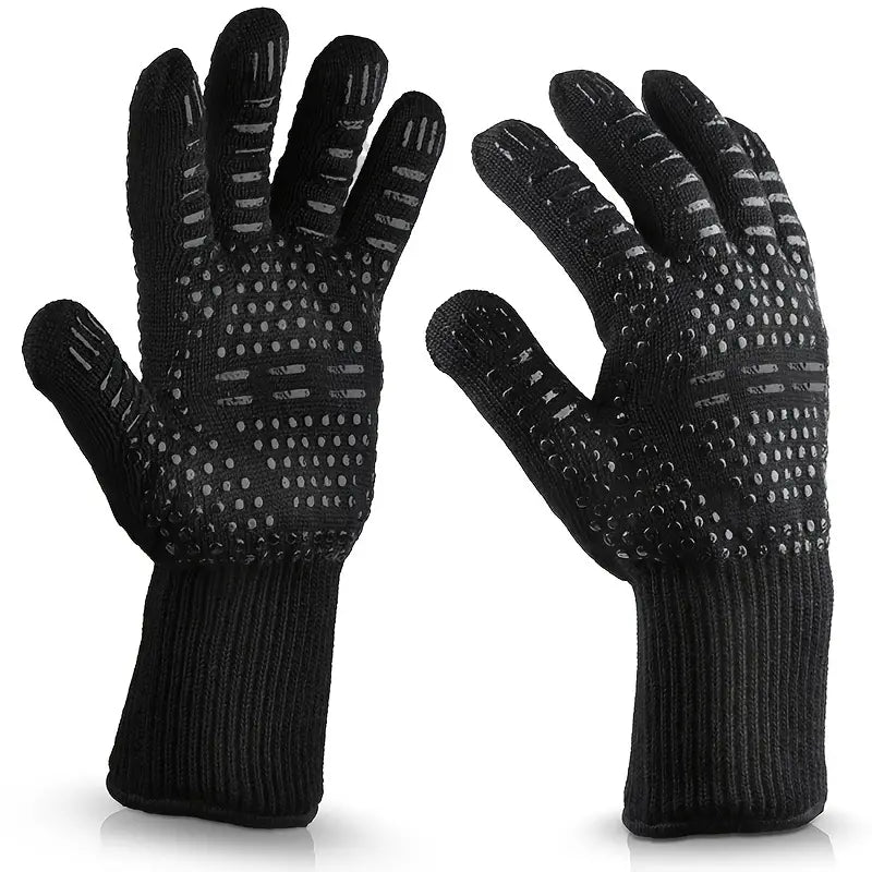 Fireproof Silicone BBQ Gloves - Heat Resistant, Cut-Resistant, Non-Slip (Black)-4