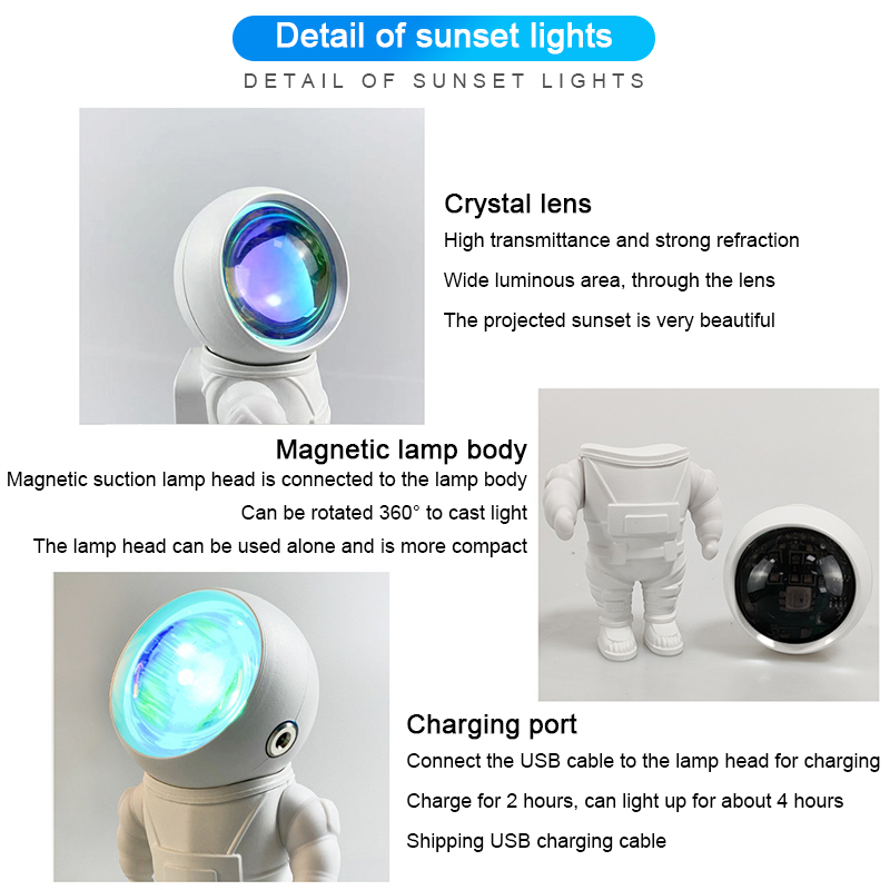 Lampe de projection de coucher de soleil LED rechargeable pour astronaute avec base