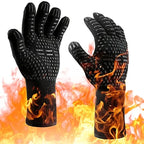 Fireproof Silicone BBQ Gloves - Heat Resistant, Cut-Resistant, Non-Slip (Black)-0