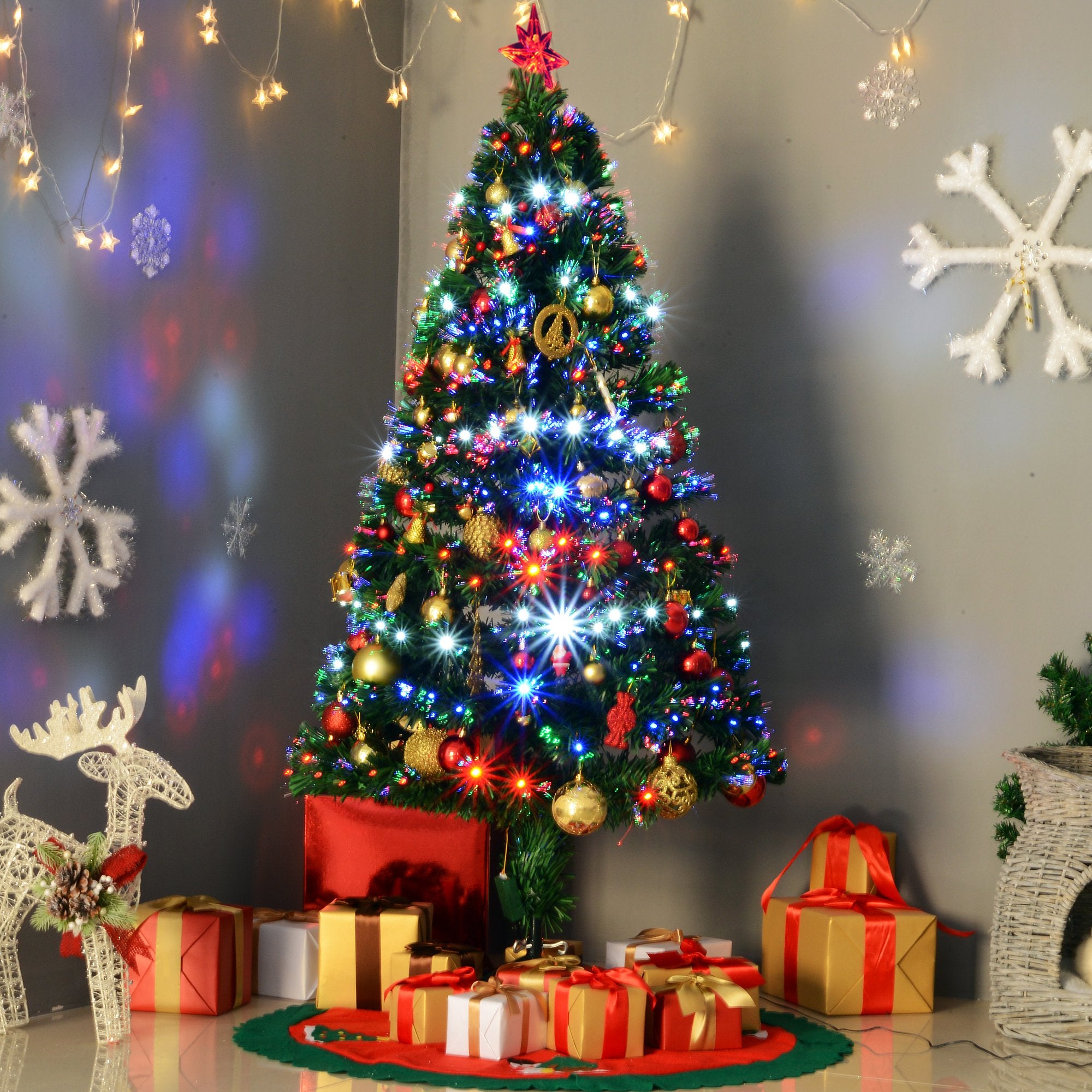 HOMCOM 5FT Pre-lit LED Optical Fiber Christmas Tree Artificial Holiday