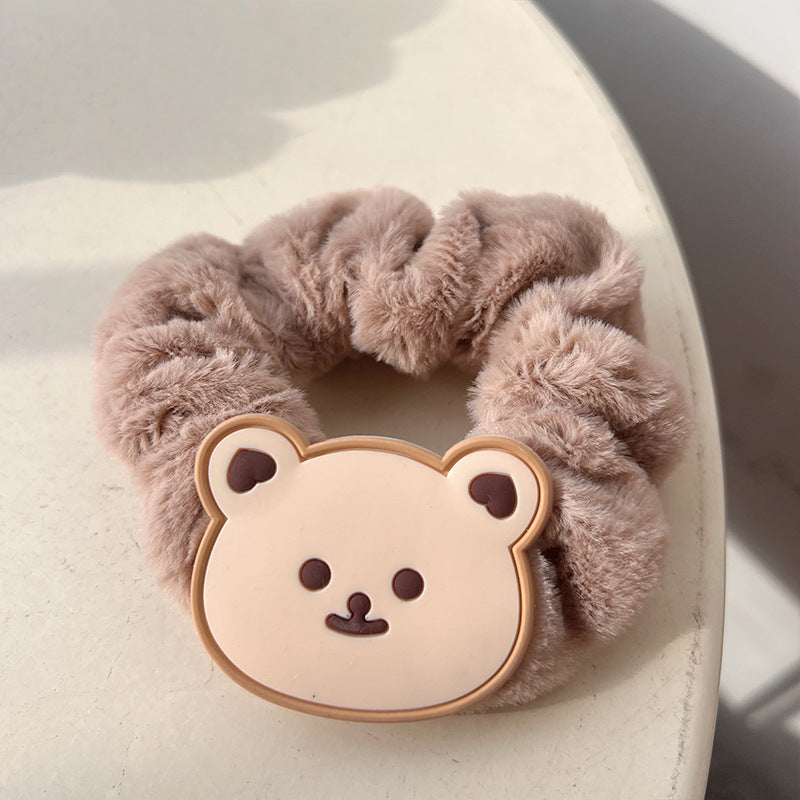 Cute Bear Coffee Checkerboard Hair Tie