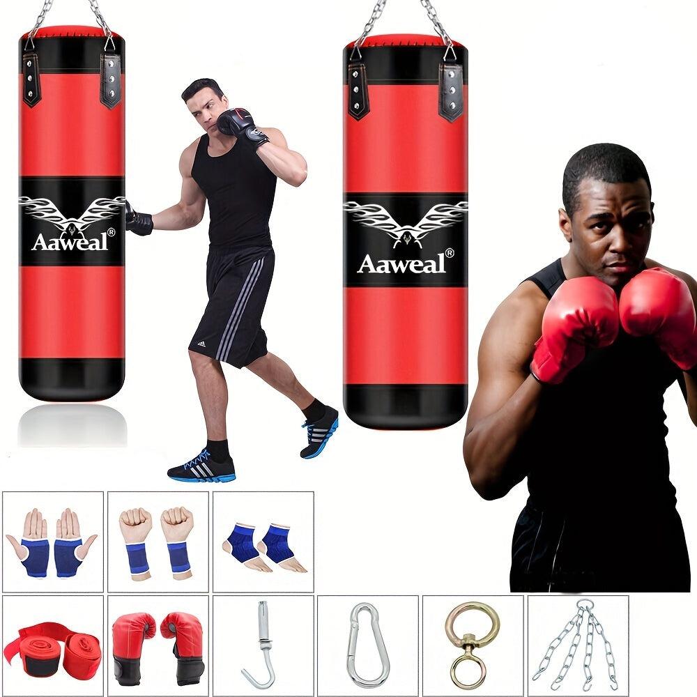 Hanging Hollow Boxing Sandbag Set with Hook for Home Gym(Red)-3