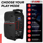 5Core 8 inch PA Portable Bluetooth Party Speaker Karaoke Boombox + 2