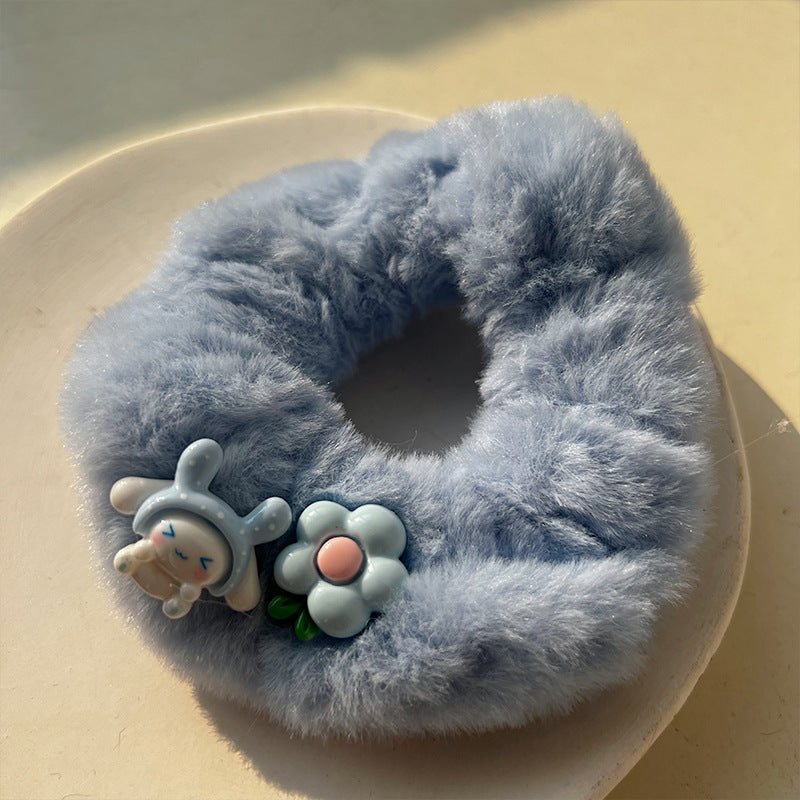 Blue & White Cute Big-Eared Dog Plush Hair Tie