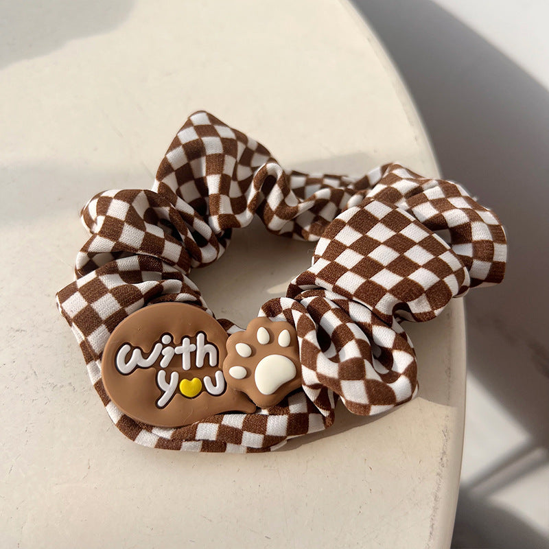 Cute Bear Coffee Checkerboard Hair Tie