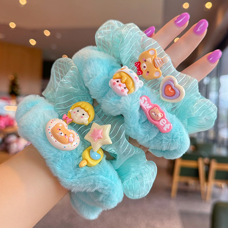 Lake Blue Cute Little Girl Plush Hair Tie