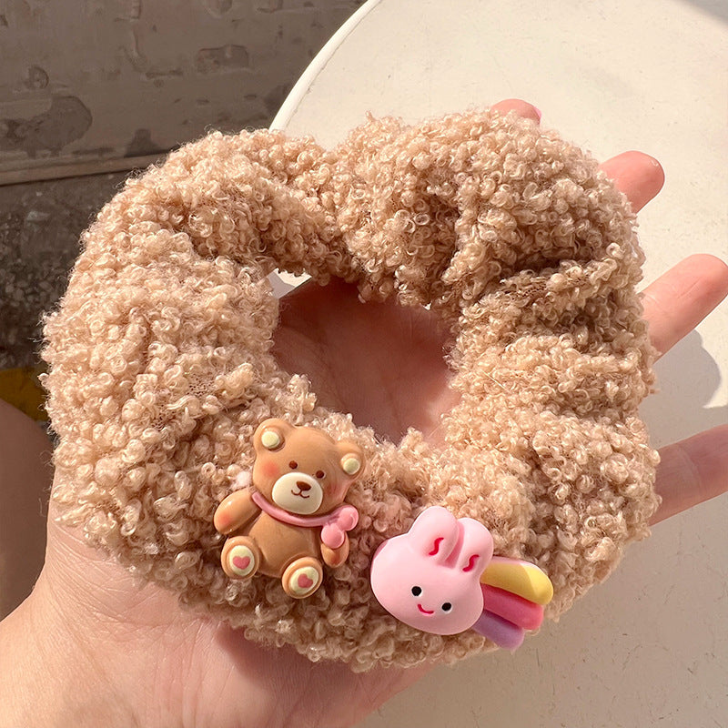 Milk Coffee Color Lamb Plush Hair Tie