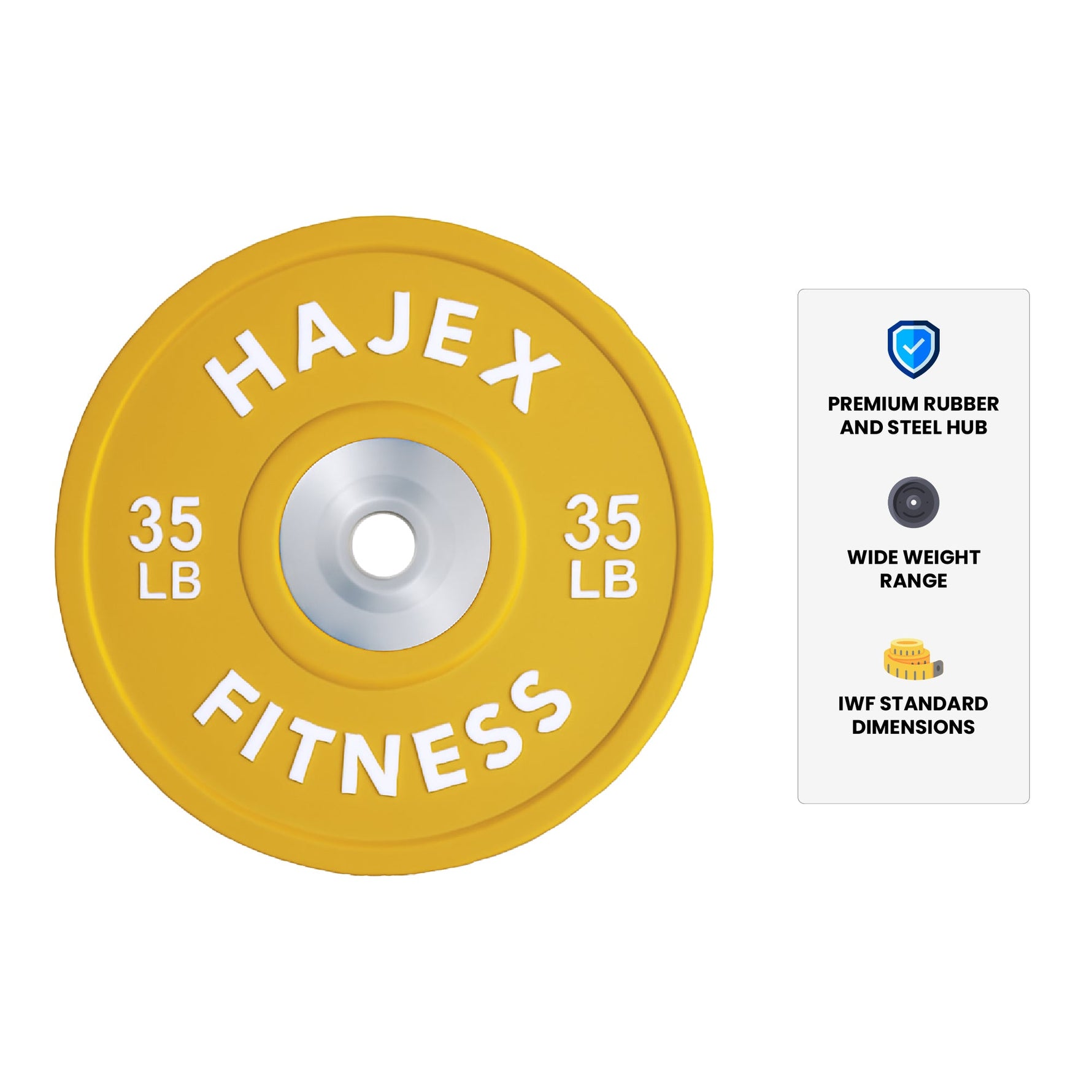 HAJEX Olympic Competition Steel Hub Bumper Plates Colored - 15, 25, 35, 45, 55 LB