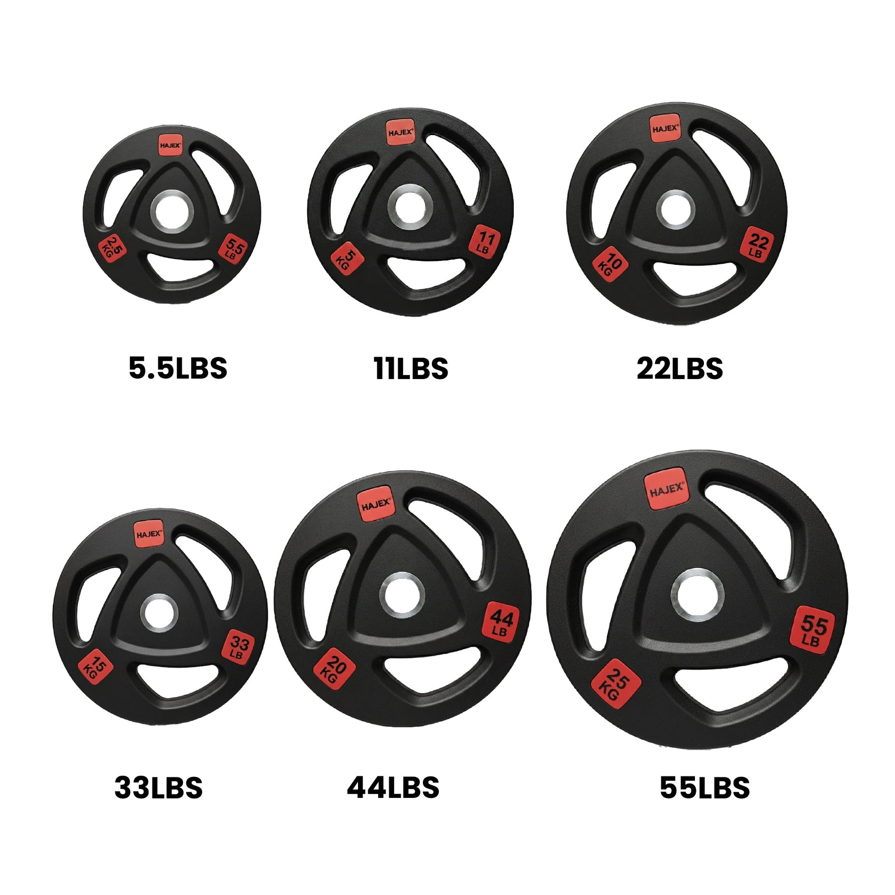 HAJEX Rubber Olympic Bumper Grip Weight Plates & Sets in LBs & KGs