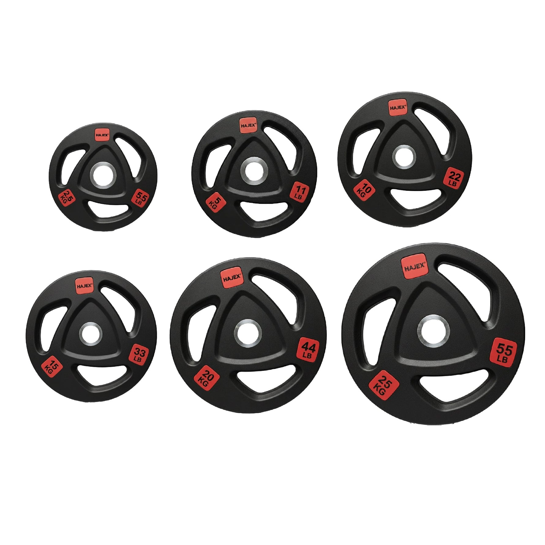 HAJEX Rubber Olympic Bumper Grip Weight Plates & Sets in LBs & KGs