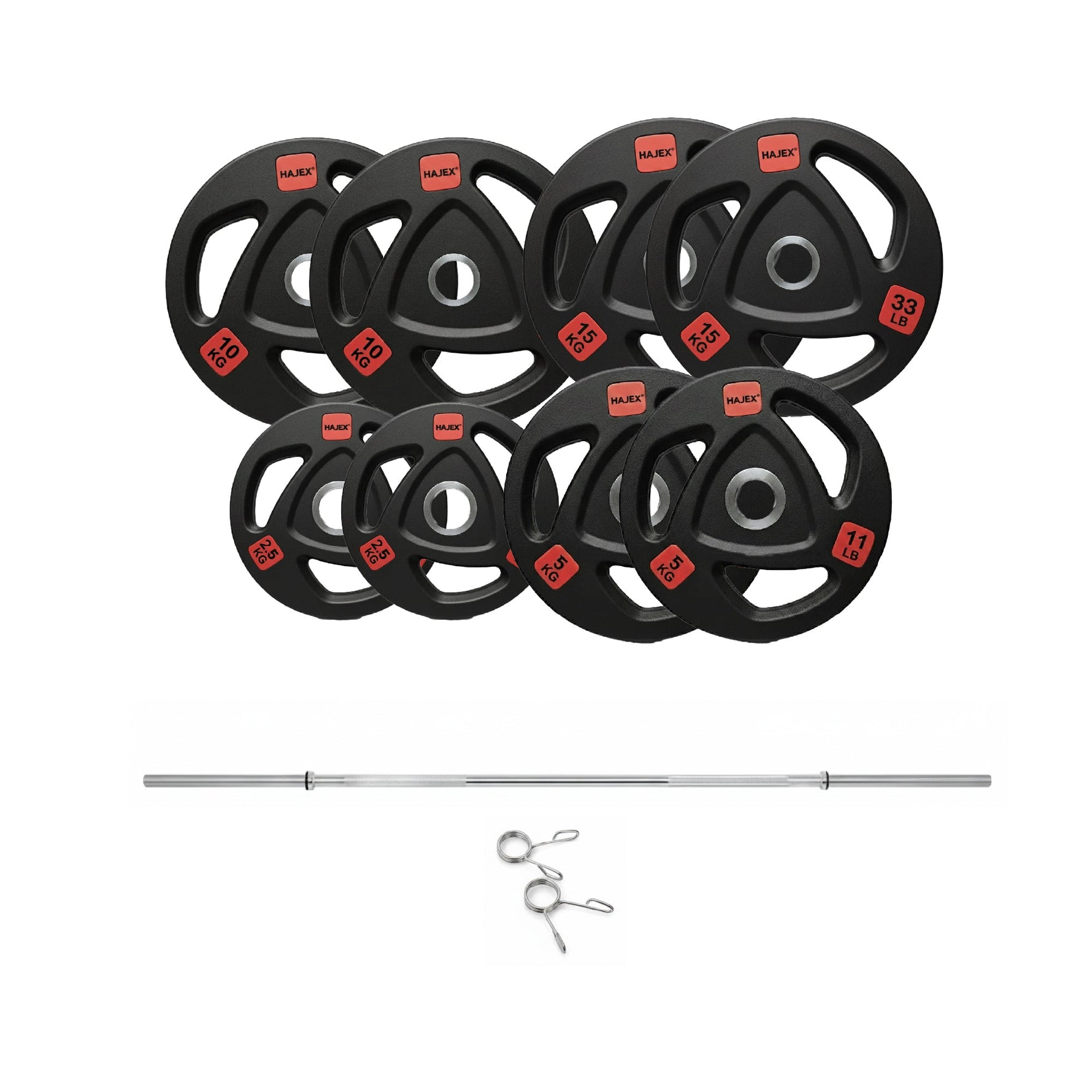 HAJEX Rubber Olympic Bumper Grip Weight Plates & Sets in LBs & KGs