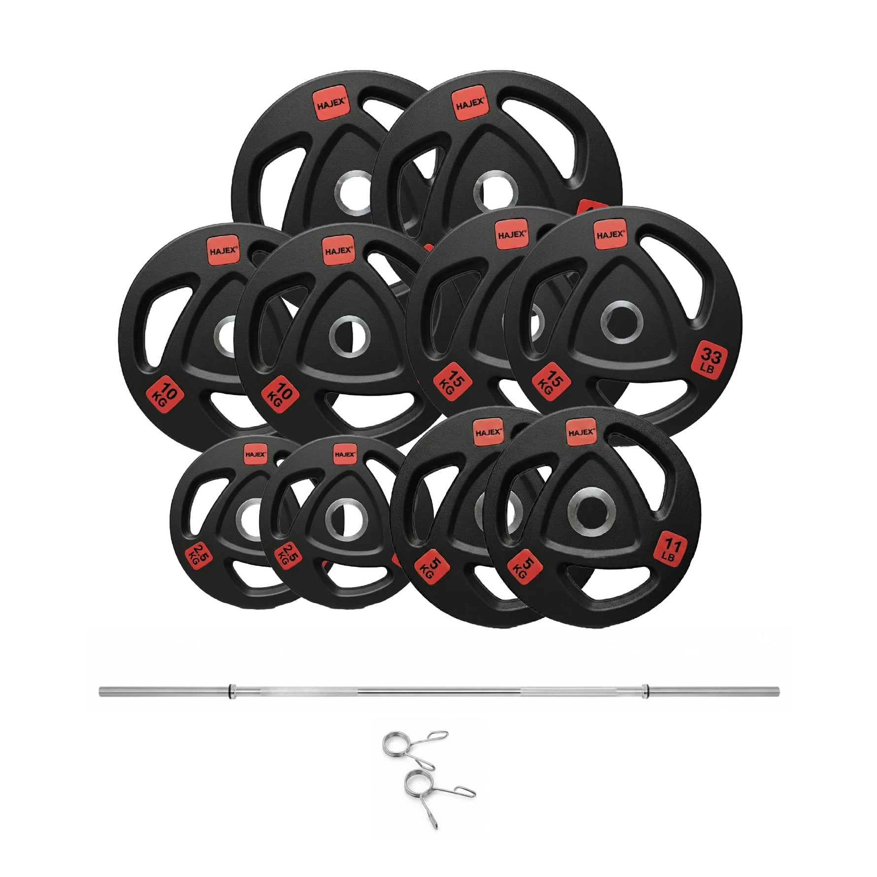 HAJEX Rubber Olympic Bumper Grip Weight Plates & Sets in LBs & KGs