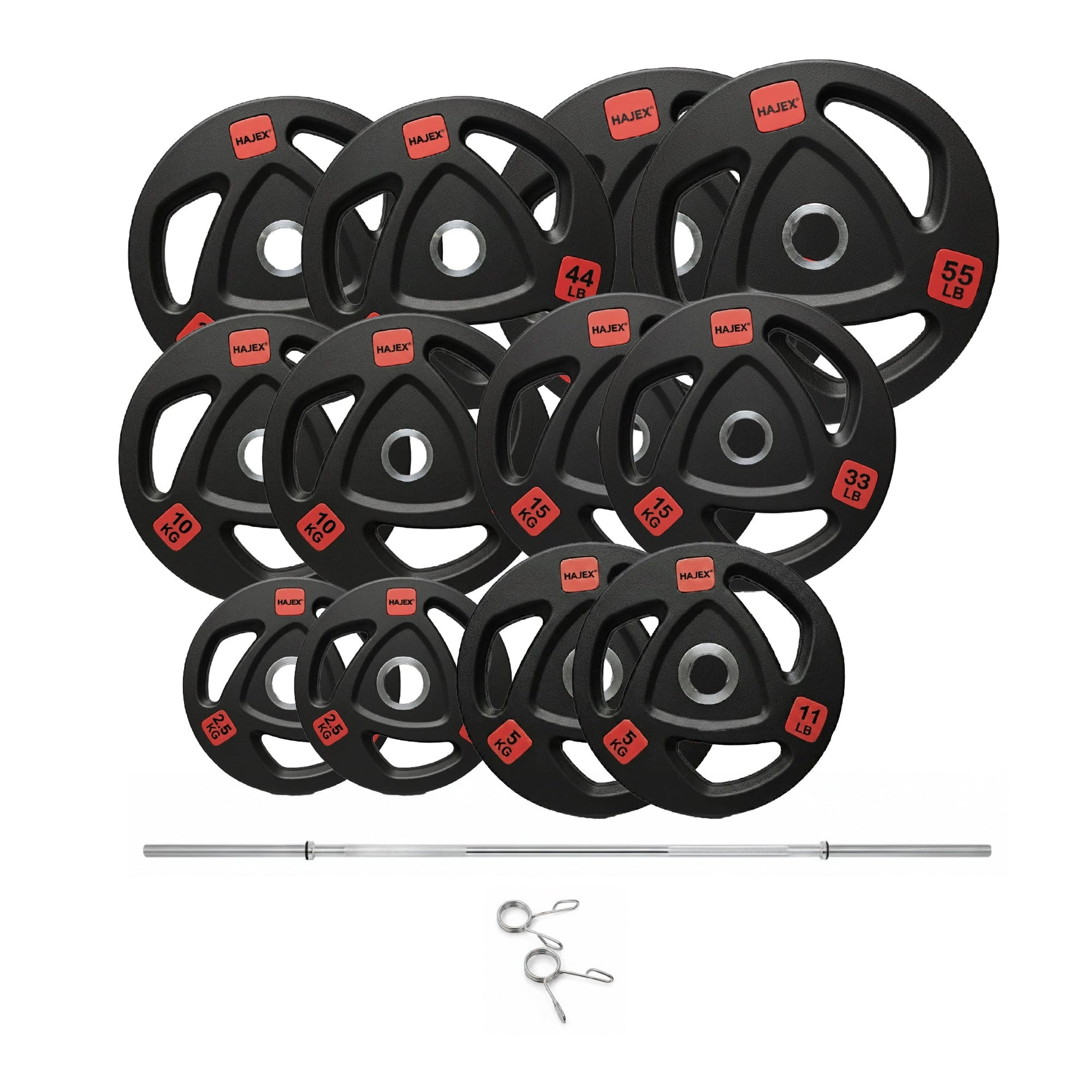 HAJEX Rubber Olympic Bumper Grip Weight Plates & Sets in LBs & KGs