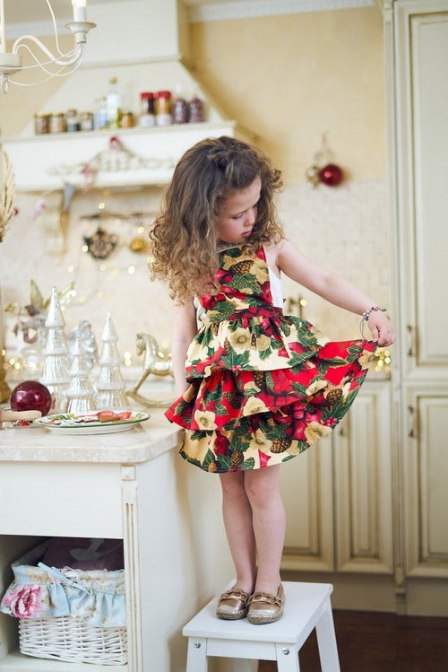 Kids Apron| Red Christmas flowers