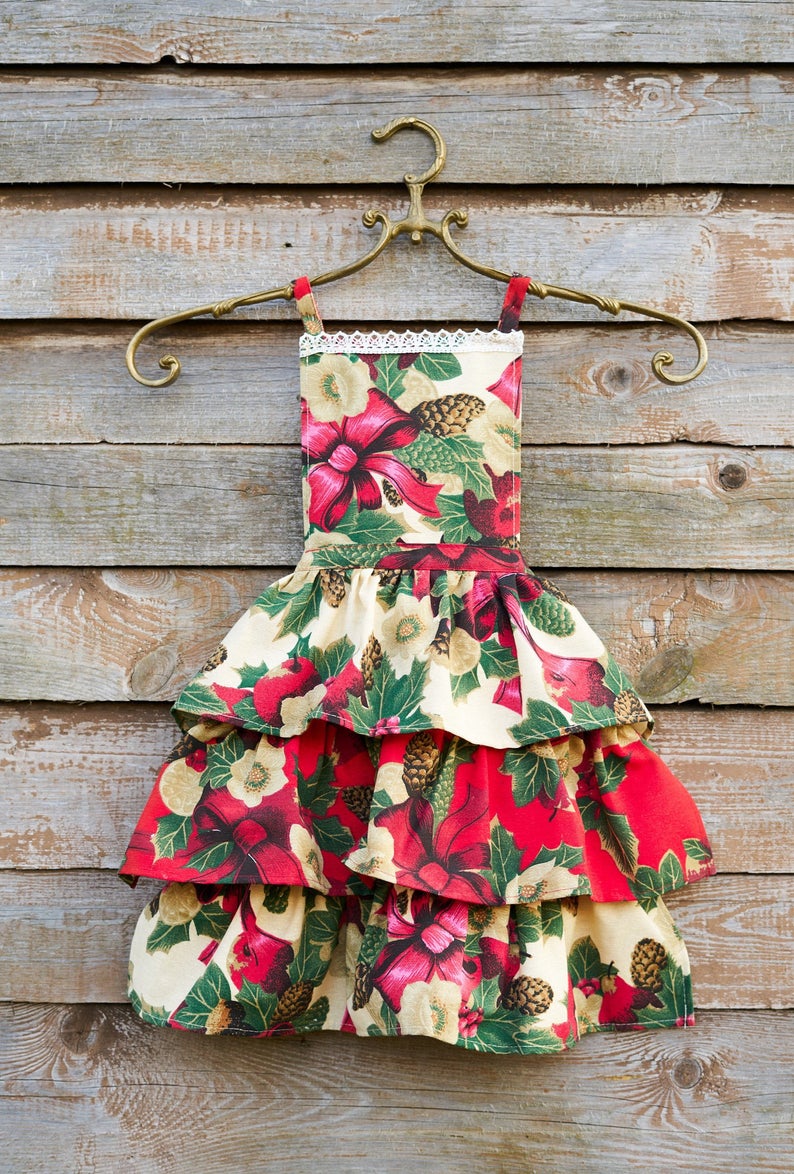 Kids Apron| Red Christmas flowers