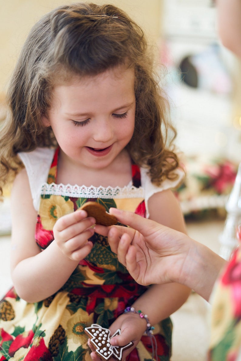 Kids Apron| Red Christmas flowers
