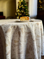 Light Christmas motive Round Tablecloth | Golden Forest