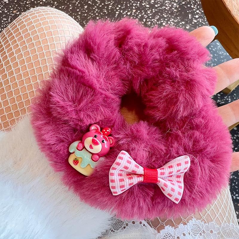 Cute Rose Red Bear Plush Hair Tie