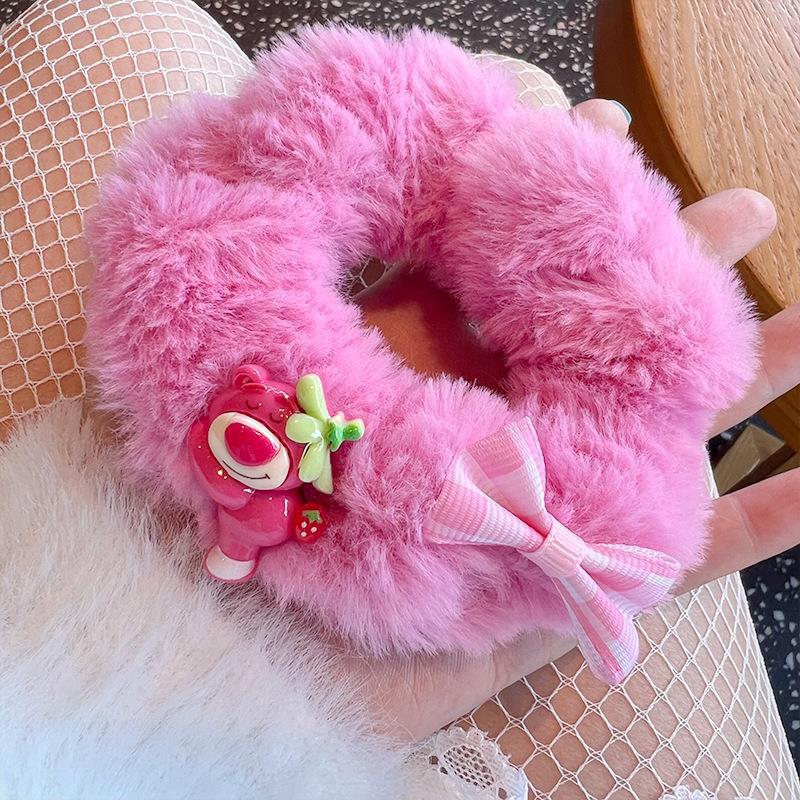 Cute Rose Red Bear Plush Hair Tie