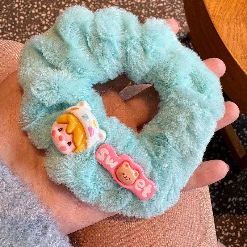 Lake Blue Cute Little Girl Plush Hair Tie