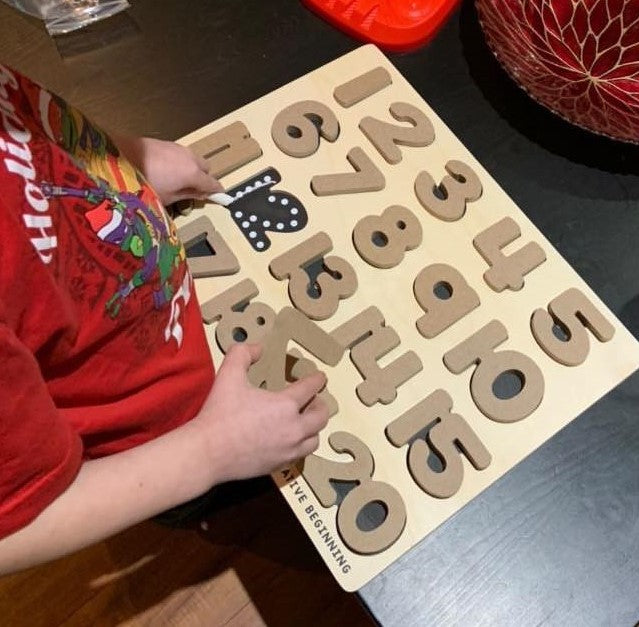 NUMBER PUZZLE - CHALKBOARD BASE WITH TRACERS - Number Tracing Puzzle with Chalkboard Base | Special Needs Math Learning Tool | Fine Motor Skills Development