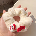 Blue & White Cute Snowman Bow Hair Tie