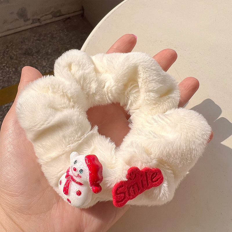 Blue & White Cute Snowman Bow Hair Tie