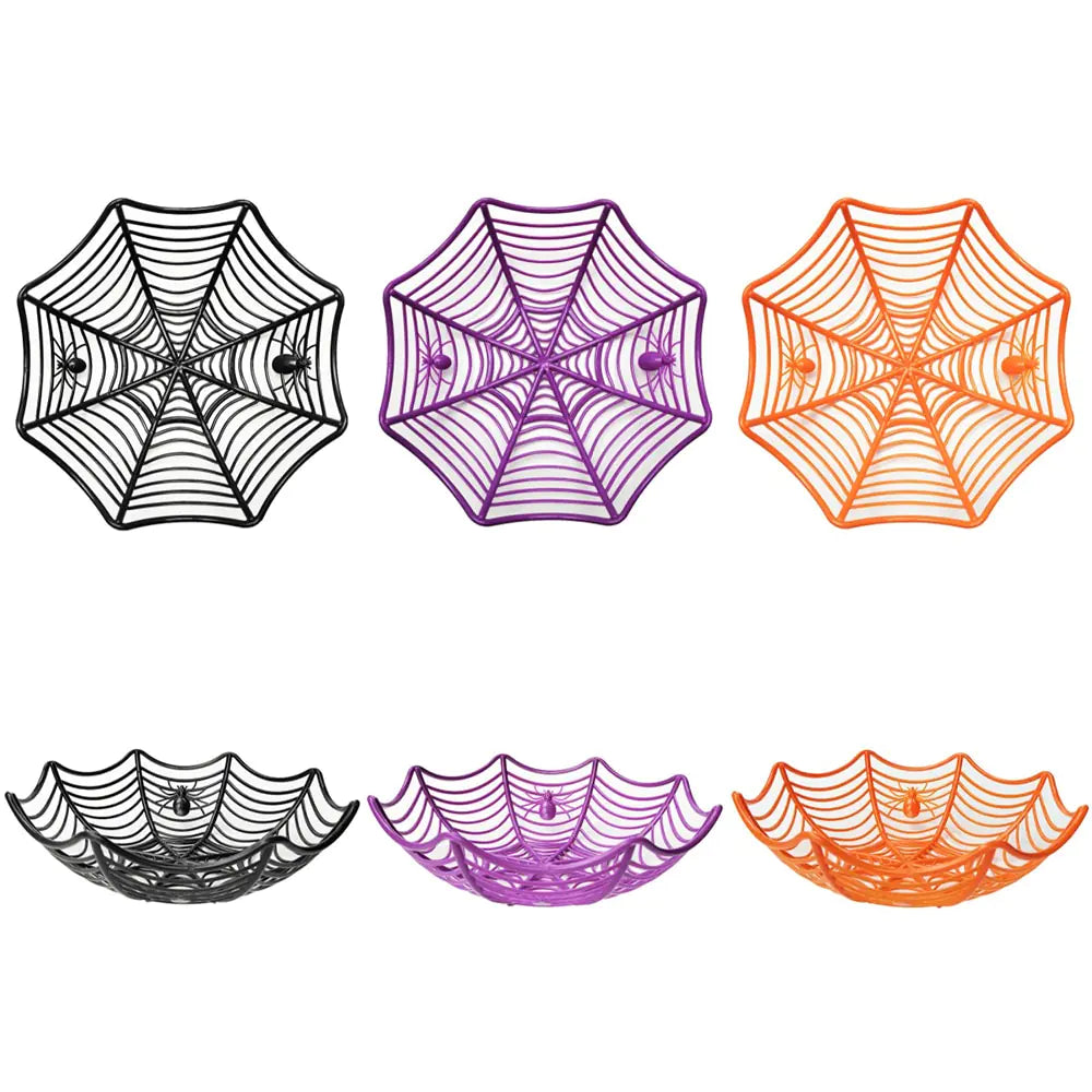 Halloween Candy Basket: Black Orange Spider Web Design for Trick or
