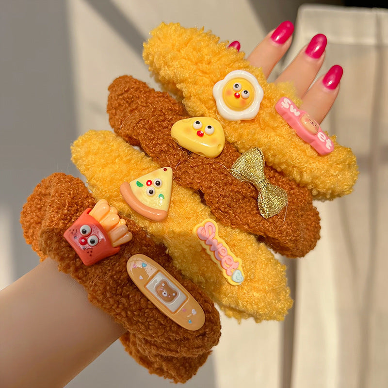 Milk Tea Frangipani Lamb Plush Hair Tie