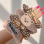 Cute Bear Coffee Checkerboard Hair Tie