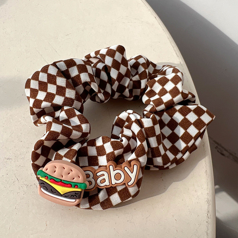 Cute Bear Coffee Checkerboard Hair Tie