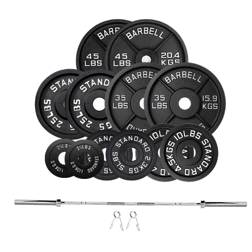 Bench Press Stack with Squat Rack, Weight Plates and Barbell Bar
