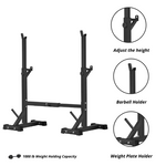 Squat Rack, Bench, Barbell & Weight Plates Stack