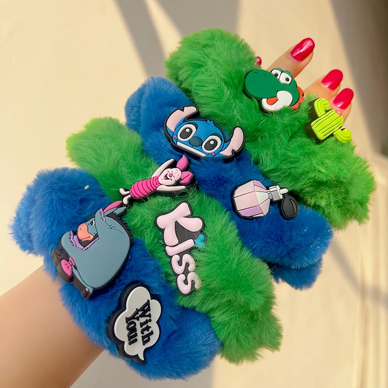 Blue Green Plush Hair Tie-4pcs Set