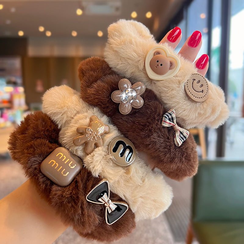 Fuzzy Bear Scrunchie- 4pcs Set