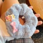 Cute White Bear Bow Plush Hair Tie