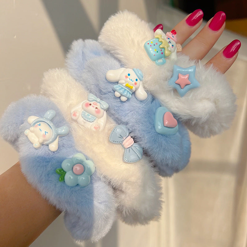 Blue & White Cute Big-Eared Dog Plush Hair Tie